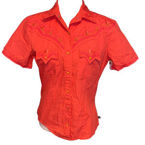 Cruel Girl Embellished Snap Button CottonWestern Short Sleeve Shirt Medium
